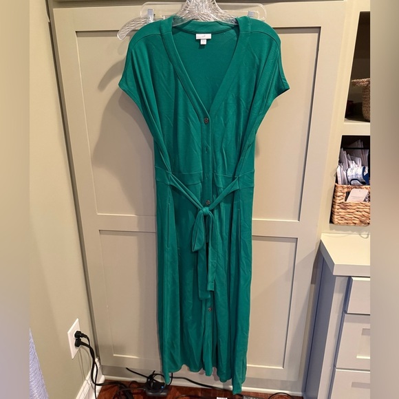 J. Jill Button-Front Midi Dress SZ L; Tie at waist in front or back 20" P2P - Picture 1 of 13